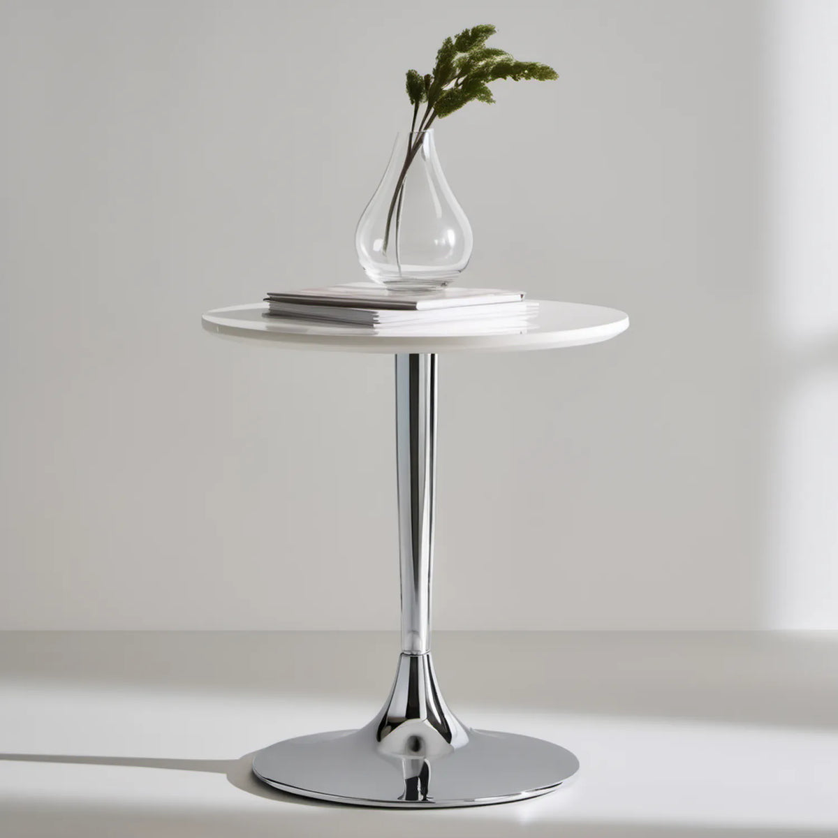 Okrągły stolik pomocniczy MDF i stal chromowana biało-srebrny, Ø 50 cm, wys. 55 cm